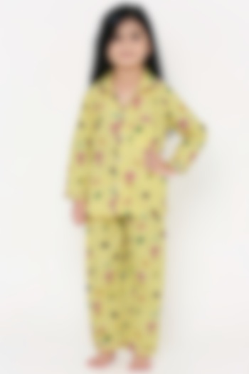 Yellow Printed Night Suit For Girls by Knitting doodles