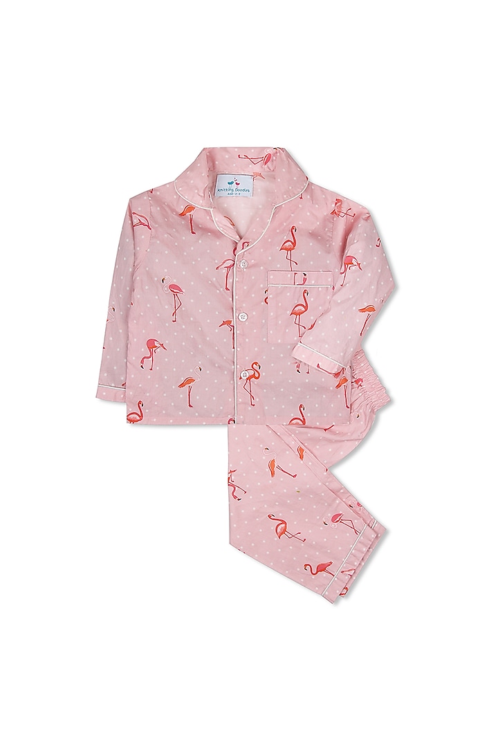Pink Printed Night Suit For Girls by Knitting doodles