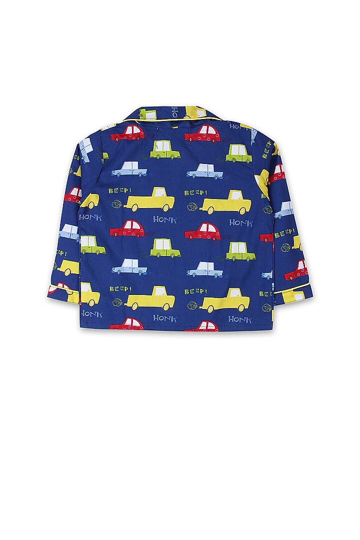 Cobalt Blue Printed Night Suit by Knitting doodles at Pernia's Pop Up Shop