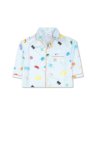 Powder Blue Printed Night Suit by Knitting doodles