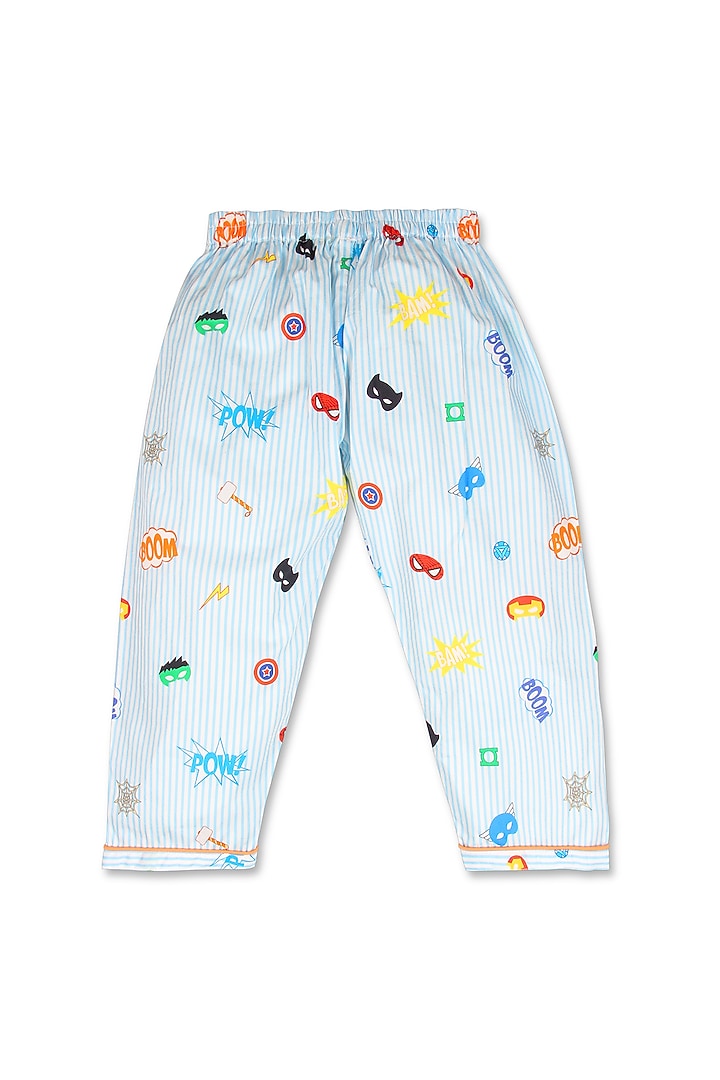 Powder Blue Printed Night Suit by Knitting doodles at Pernia's Pop Up Shop