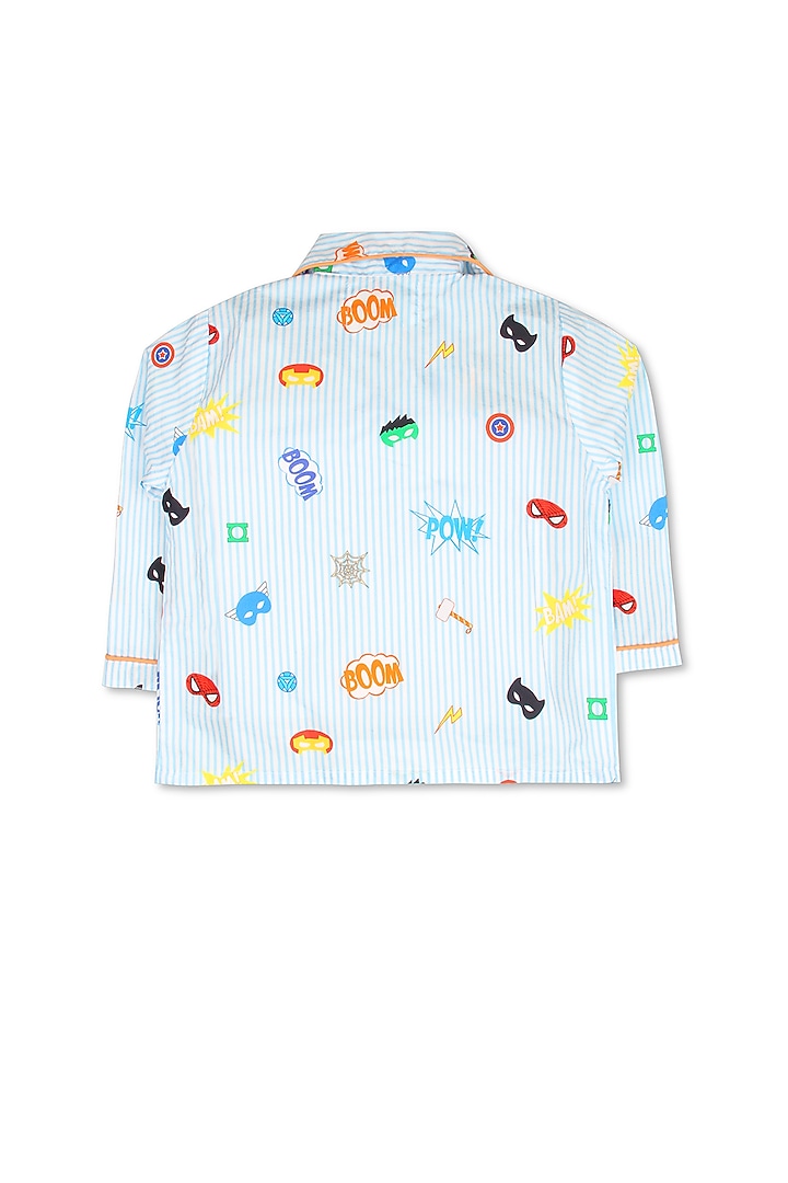 Powder Blue Printed Night Suit by Knitting doodles at Pernia's Pop Up Shop