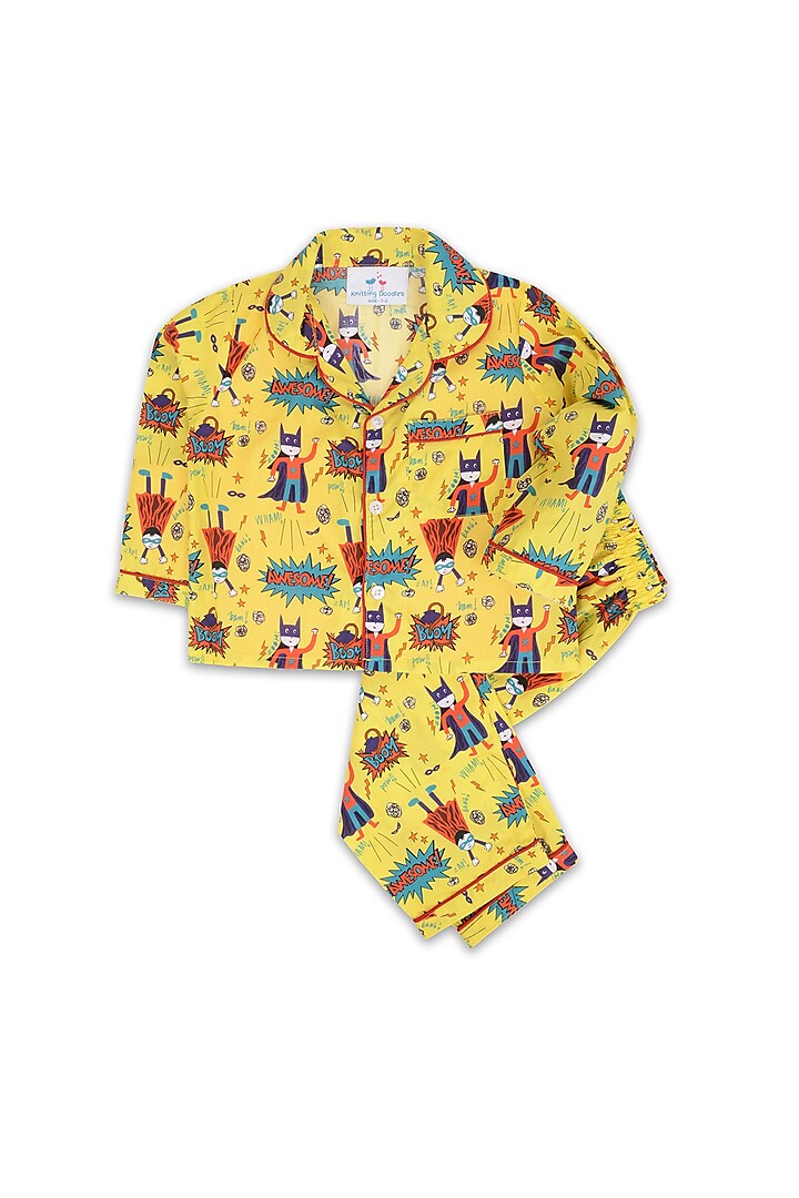 Yellow Printed Night Suit by Knitting doodles