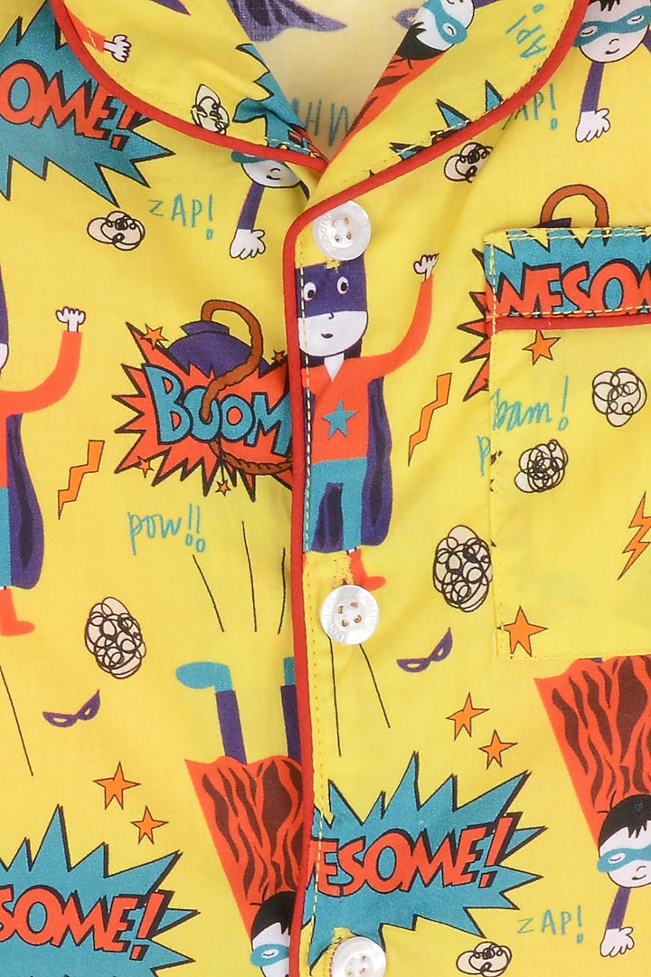 Yellow Printed Night Suit by Knitting doodles at Pernia's Pop Up Shop