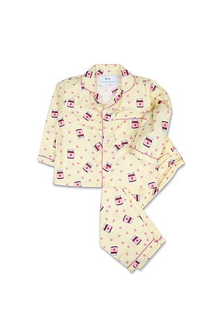 Light Yellow Printed Night Suit by Knitting doodles