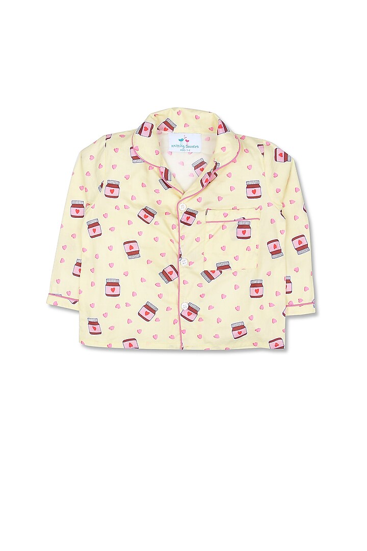 Light Yellow Printed Night Suit by Knitting doodles at Pernia's Pop Up Shop