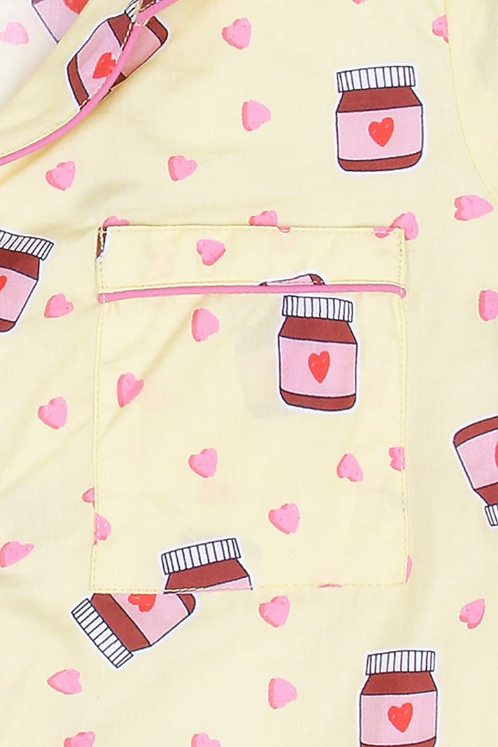 Light Yellow Printed Night Suit by Knitting doodles at Pernia's Pop Up Shop