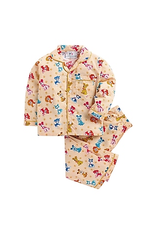 Peach Printed Night Suit by Knitting doodles