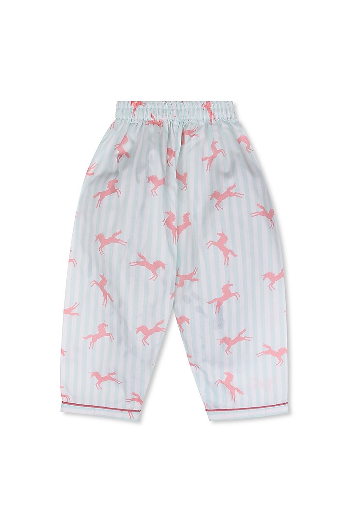 Powder Blue Printed Night Suit In Cotton Poplin For Girls by Knitting doodles at Pernia's Pop Up Shop