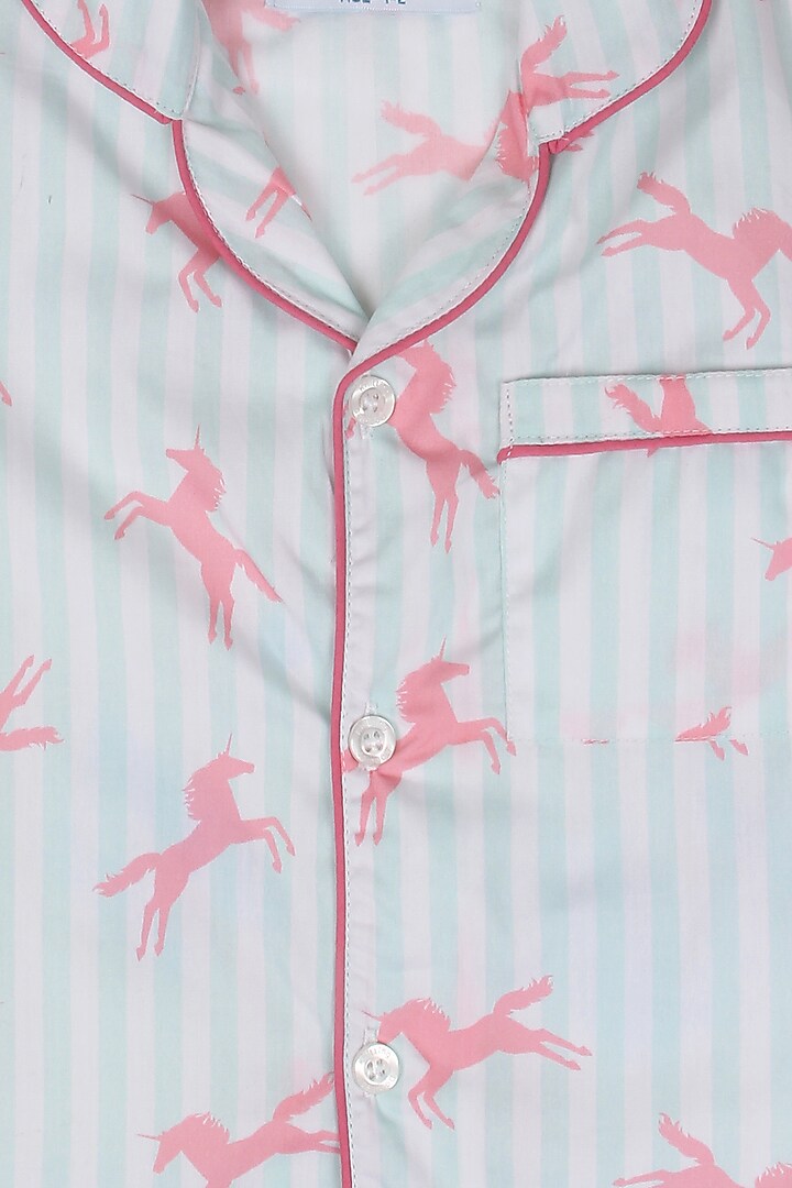 Powder Blue Printed Night Suit In Cotton Poplin For Girls by Knitting doodles at Pernia's Pop Up Shop