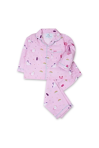 Pink Printed Night Suit For Girls by Knitting doodles