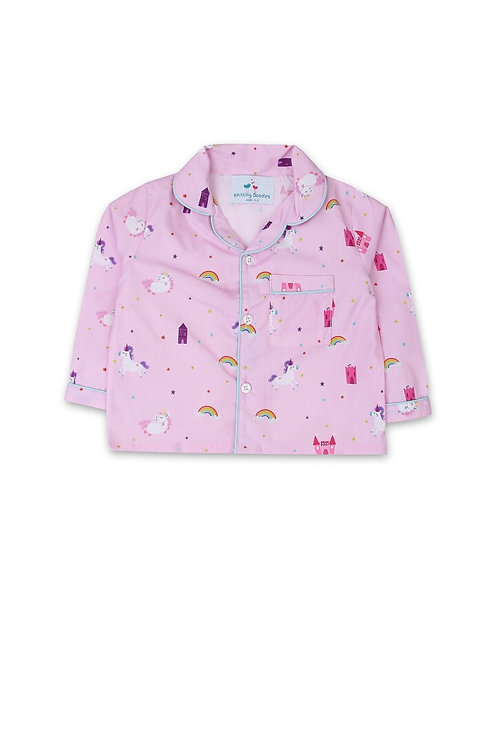 Pink Printed Night Suit For Girls by Knitting doodles at Pernia's Pop Up Shop