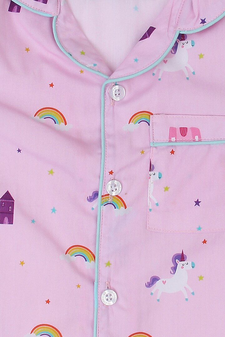 Pink Printed Night Suit For Girls by Knitting doodles at Pernia's Pop Up Shop