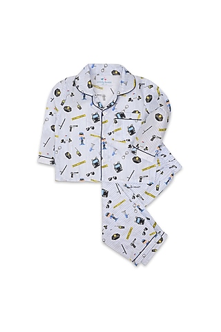 White Printed Night Suit by Knitting doodles