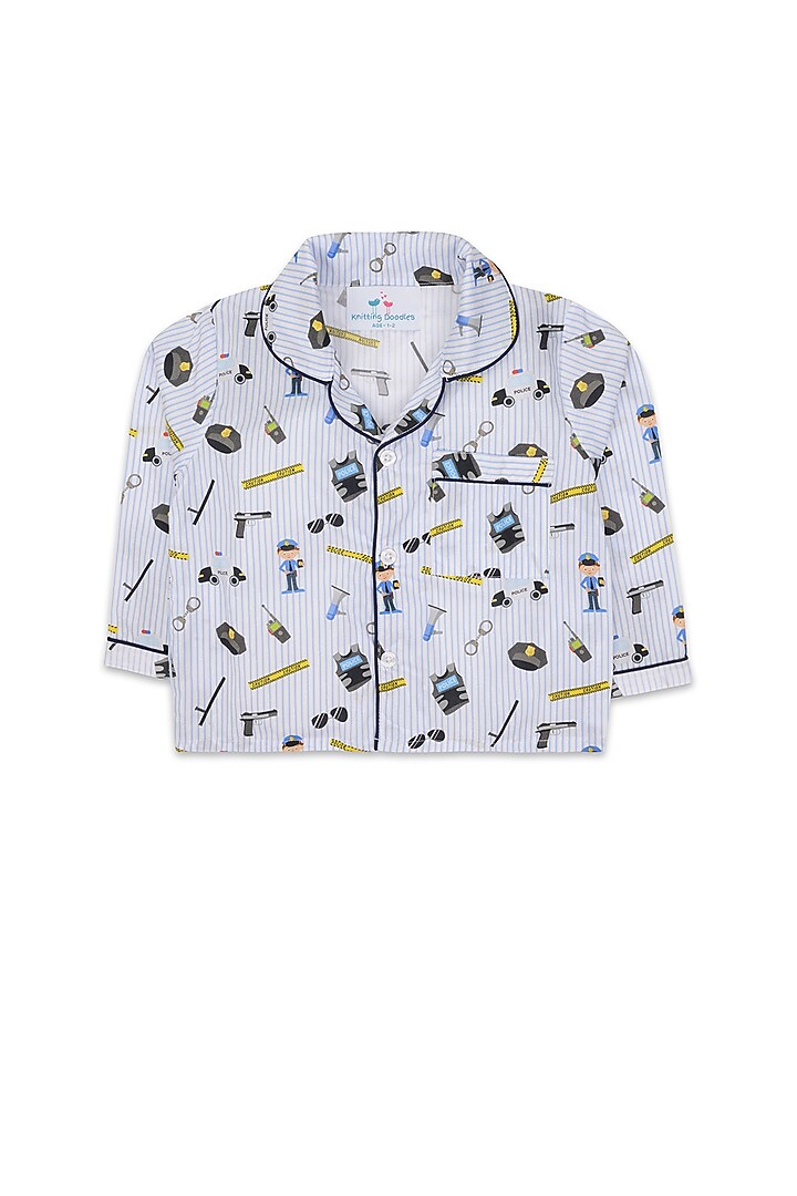 White Printed Night Suit by Knitting doodles at Pernia's Pop Up Shop
