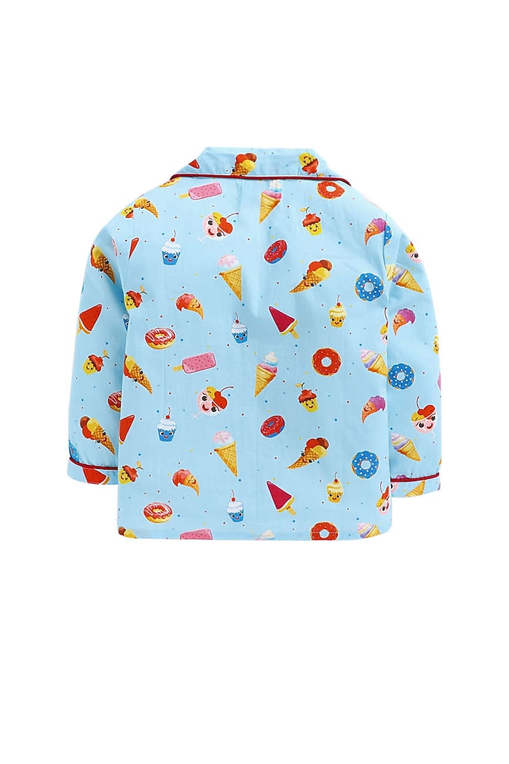 Powder Blue Night Suit With Print by Knitting doodles at Pernia's Pop Up Shop