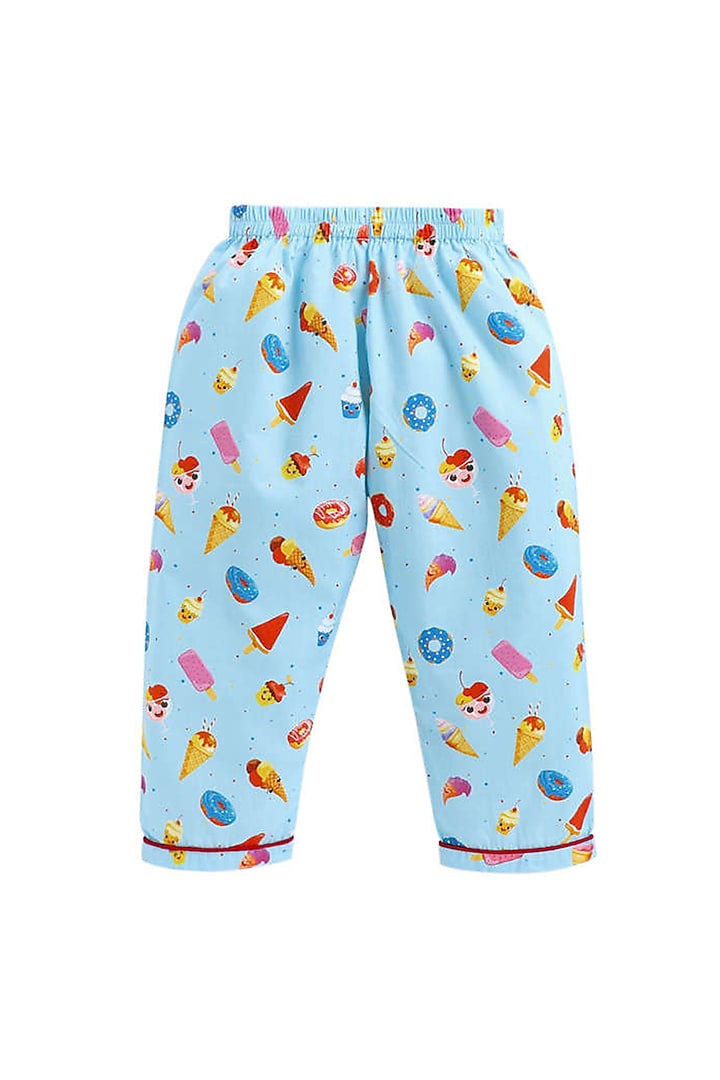Powder Blue Night Suit With Print by Knitting doodles at Pernia's Pop Up Shop