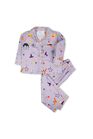 Mauve Night Suit With Print by Knitting doodles