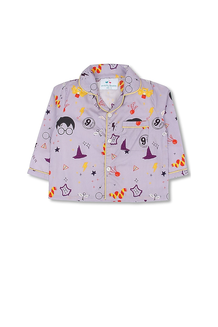Mauve Night Suit With Print by Knitting doodles at Pernia's Pop Up Shop