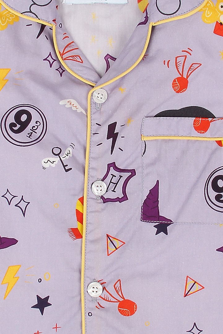 Mauve Night Suit With Print by Knitting doodles at Pernia's Pop Up Shop