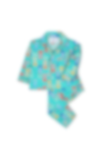 Turquoise Printed Night Suit  by Knitting doodles at Pernia's Pop Up Shop