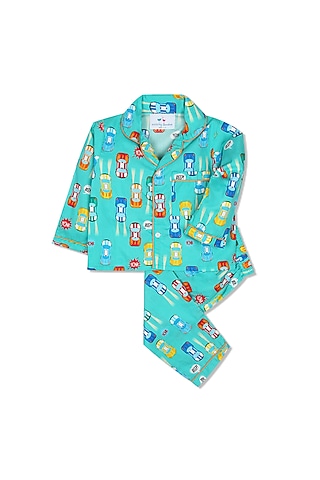 Turquoise Printed Night Suit  by Knitting doodles