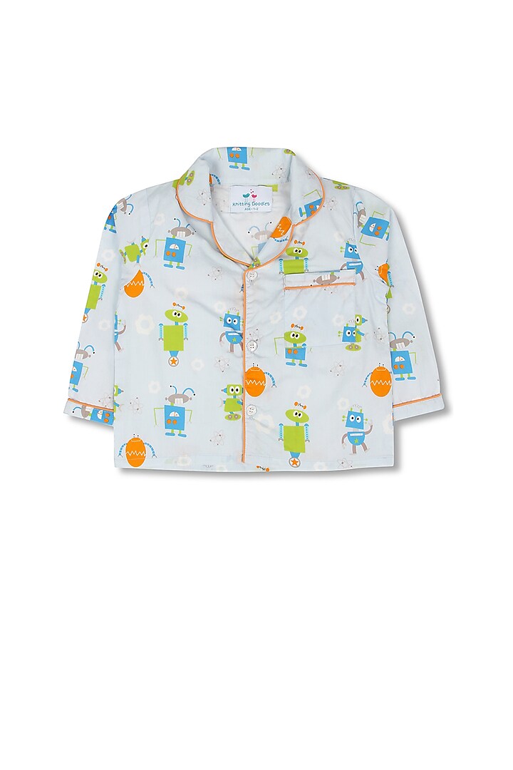 Light Blue Printed Night Suit by Knitting doodles at Pernia's Pop Up Shop