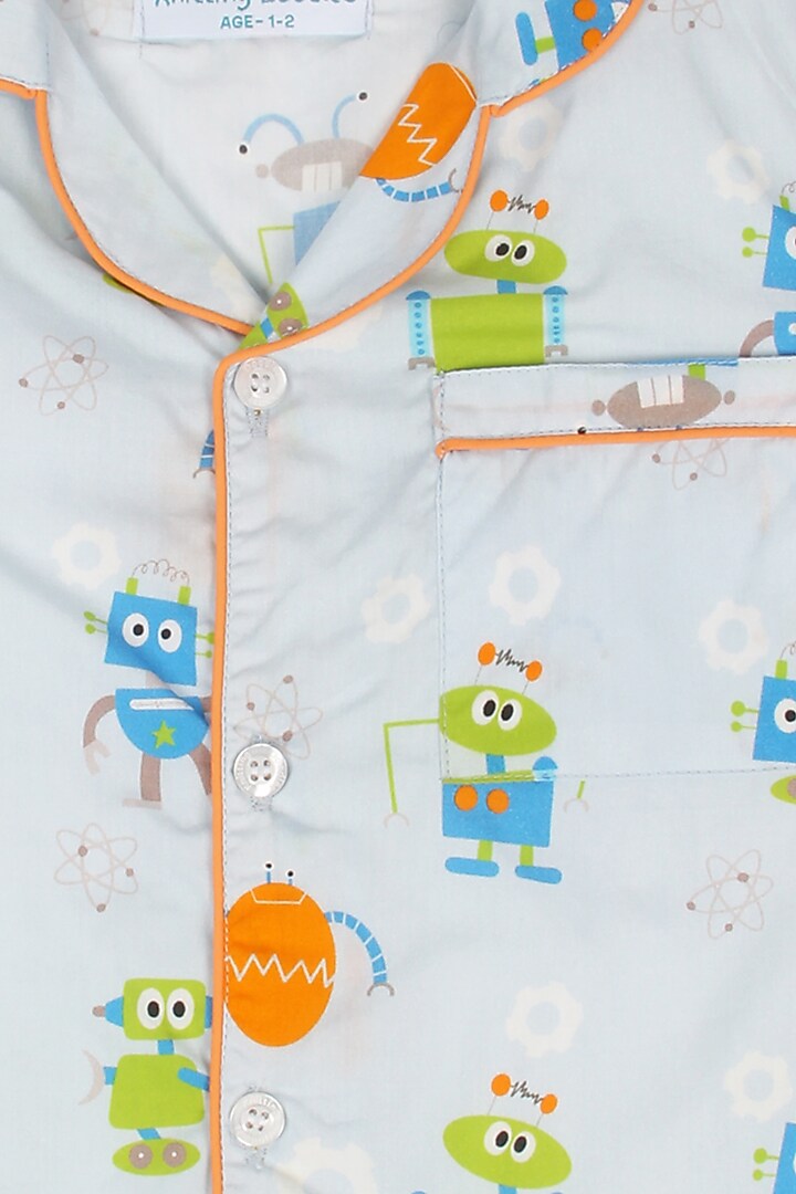 Light Blue Printed Night Suit by Knitting doodles at Pernia's Pop Up Shop