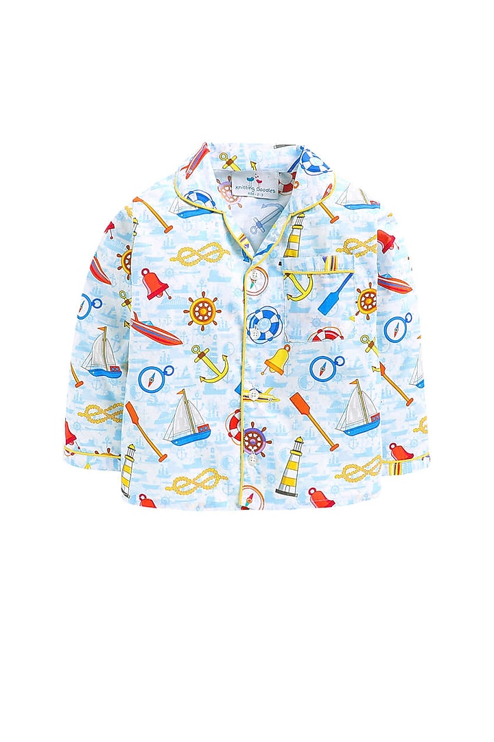 Powder Blue Cotton Poplin Night Suit by Knitting doodles at Pernia's Pop Up Shop