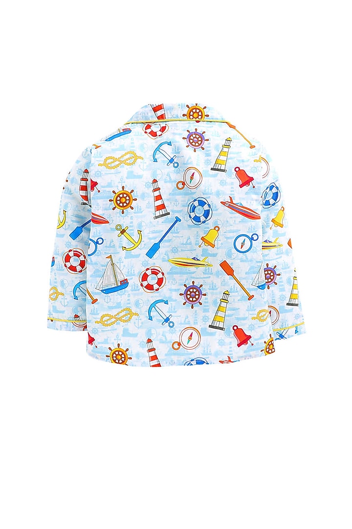 Powder Blue Cotton Poplin Night Suit by Knitting doodles at Pernia's Pop Up Shop
