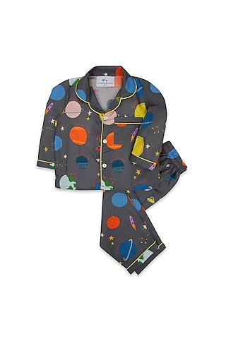 Dark Grey Printed Night Suit by Knitting doodles