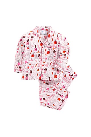 Pink Printed Night Suit For Girls by Knitting doodles