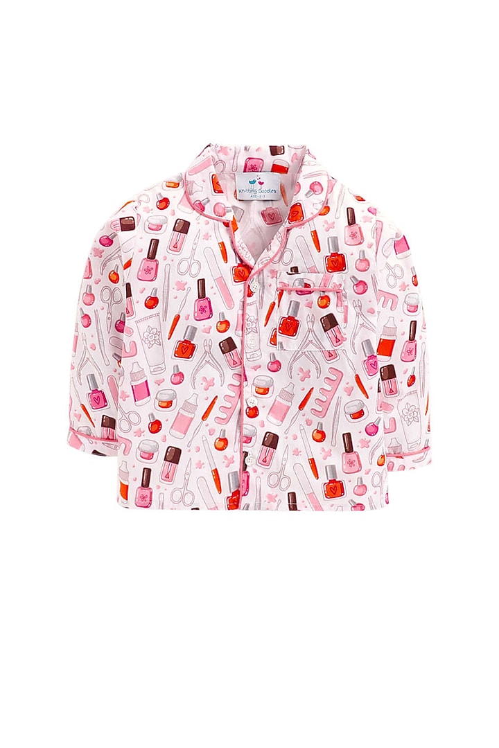 Pink Printed Night Suit For Girls by Knitting doodles at Pernia's Pop Up Shop