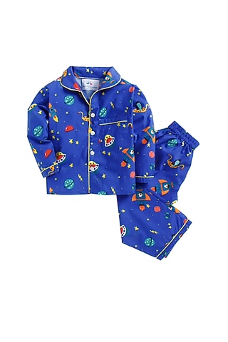 Dark Blue Printed Night Suit  by Knitting doodles