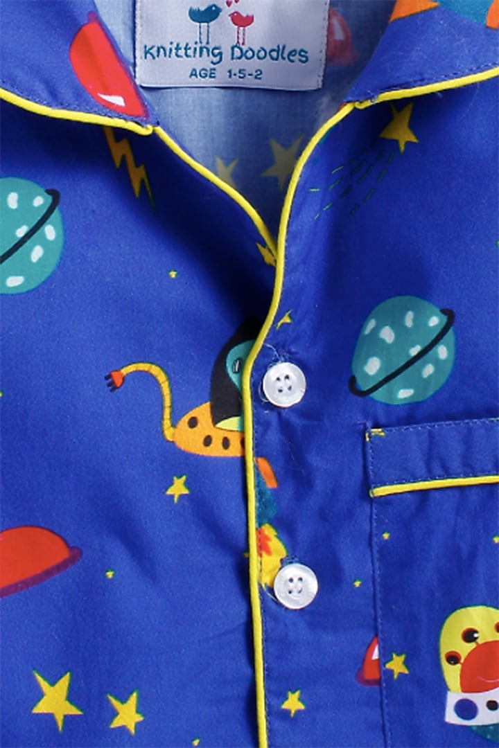 Dark Blue Printed Night Suit by Knitting doodles at Pernia's Pop Up Shop