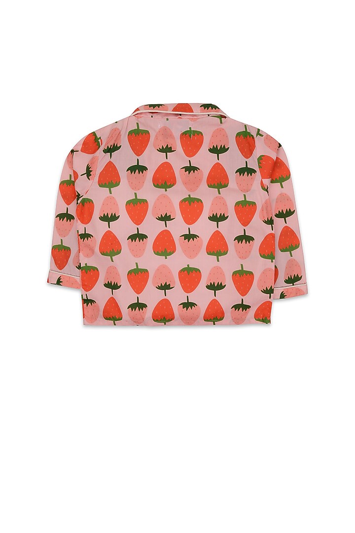 Pink Printed Night Suit In Cotton Poplin For Girls by Knitting doodles at Pernia's Pop Up Shop
