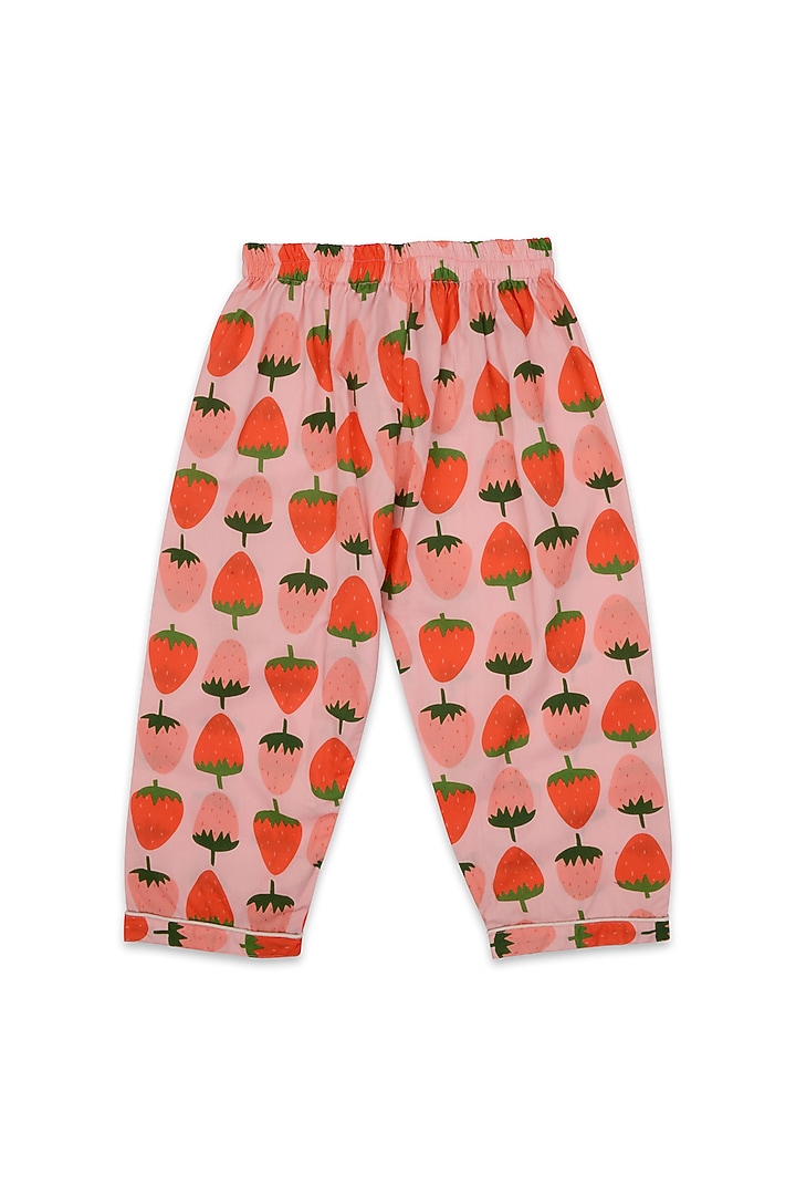 Pink Printed Night Suit In Cotton Poplin For Girls by Knitting doodles at Pernia's Pop Up Shop