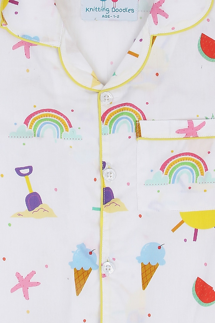 White Printed Night Suit by Knitting doodles at Pernia's Pop Up Shop