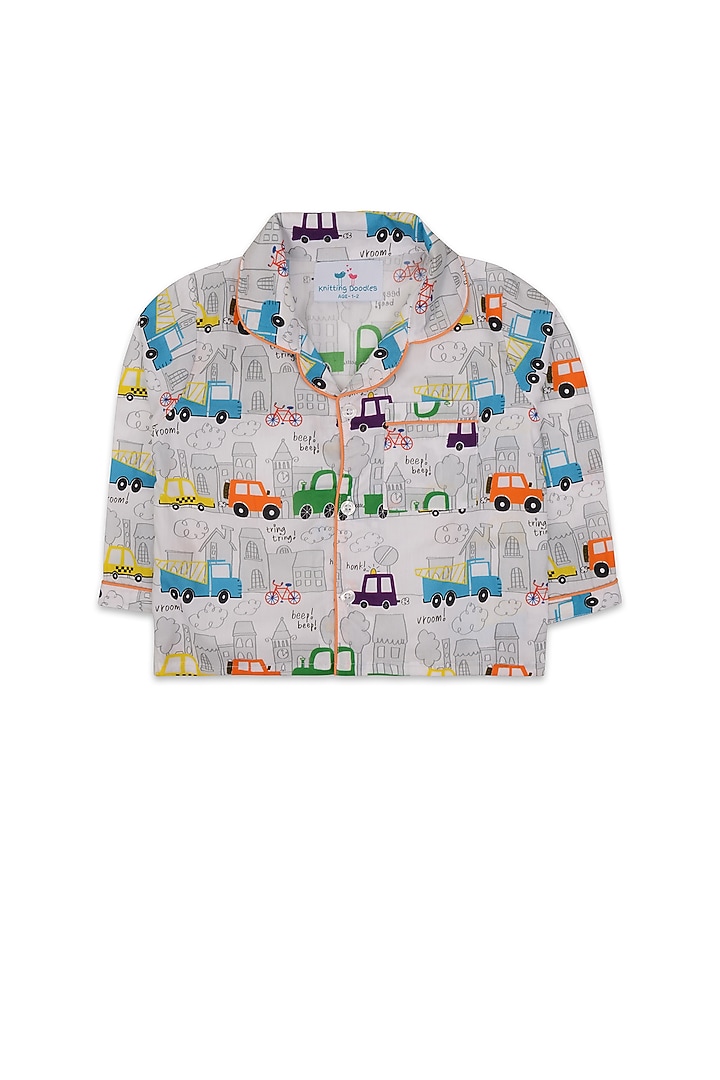 Grey Printed Night Suit In Cotton Poplin by Knitting doodles at Pernia's Pop Up Shop