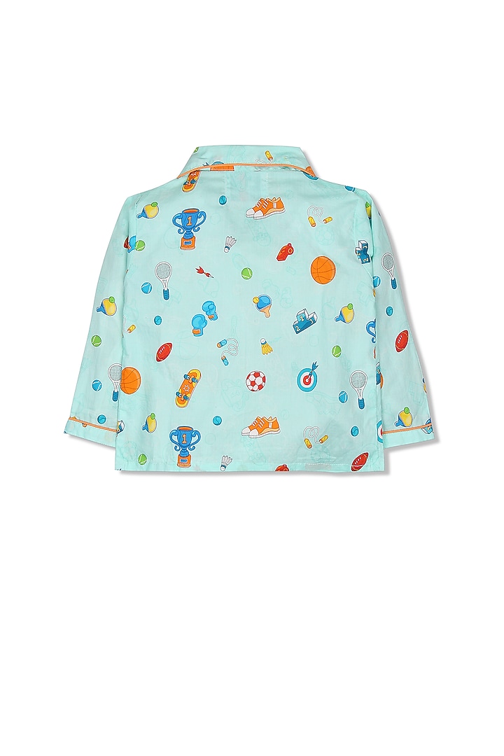 Turquoise Printed Night Suit In Cotton Poplin by Knitting doodles at Pernia's Pop Up Shop