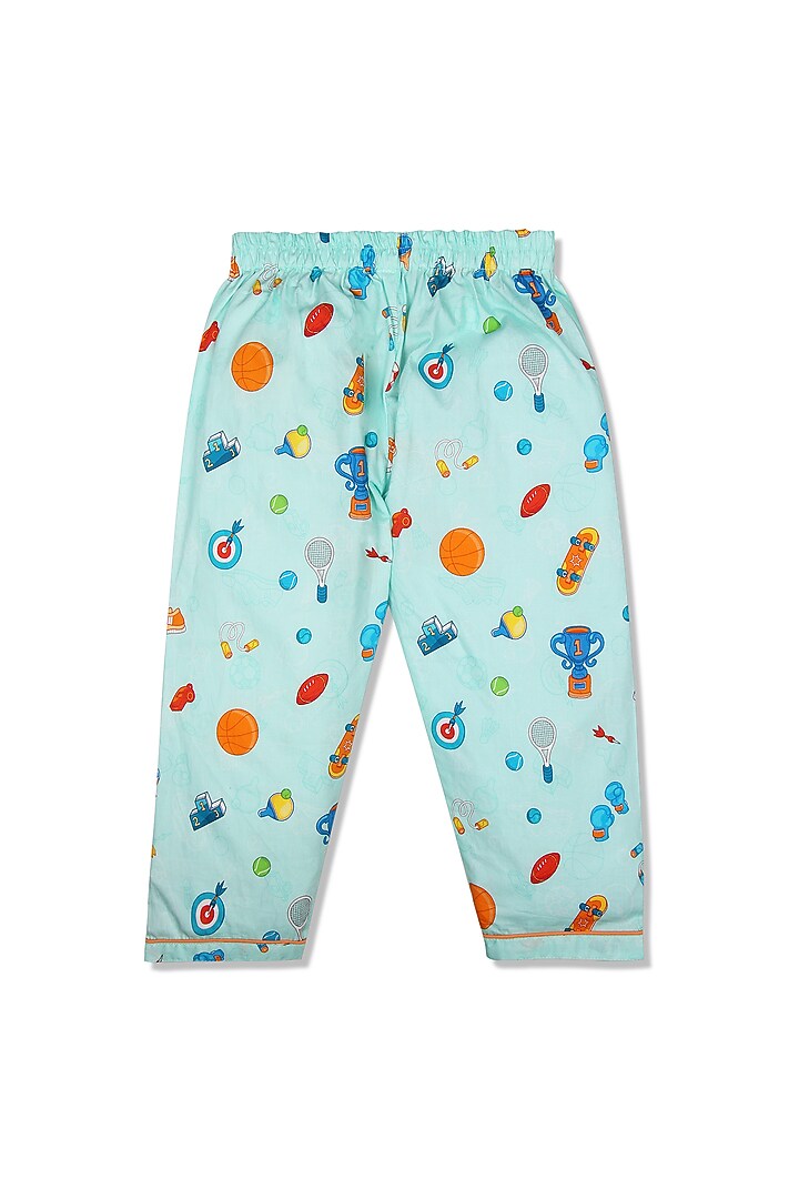Turquoise Printed Night Suit In Cotton Poplin by Knitting doodles at Pernia's Pop Up Shop