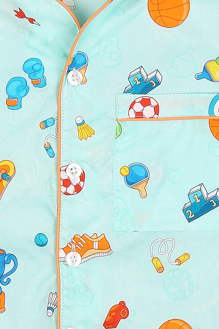 Turquoise Printed Night Suit In Cotton Poplin by Knitting doodles at Pernia's Pop Up Shop