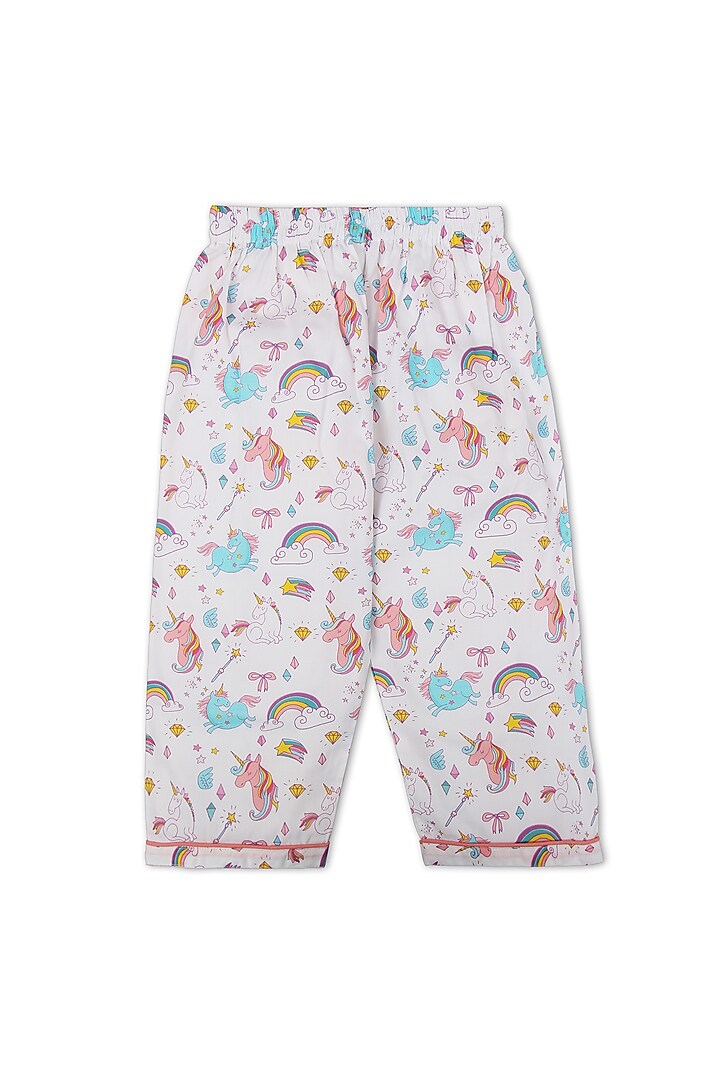 White Printed Night Suit In Cotton Poplin by Knitting doodles at Pernia's Pop Up Shop