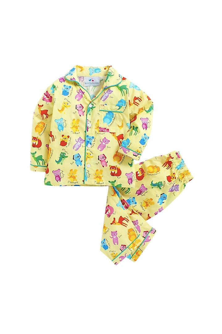 Yellow Printed Night Suit In Cotton Poplin by Knitting doodles