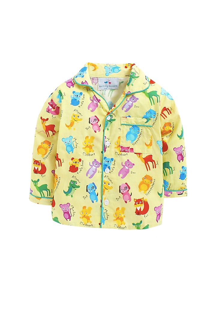 Yellow Printed Night Suit In Cotton Poplin by Knitting doodles at Pernia's Pop Up Shop