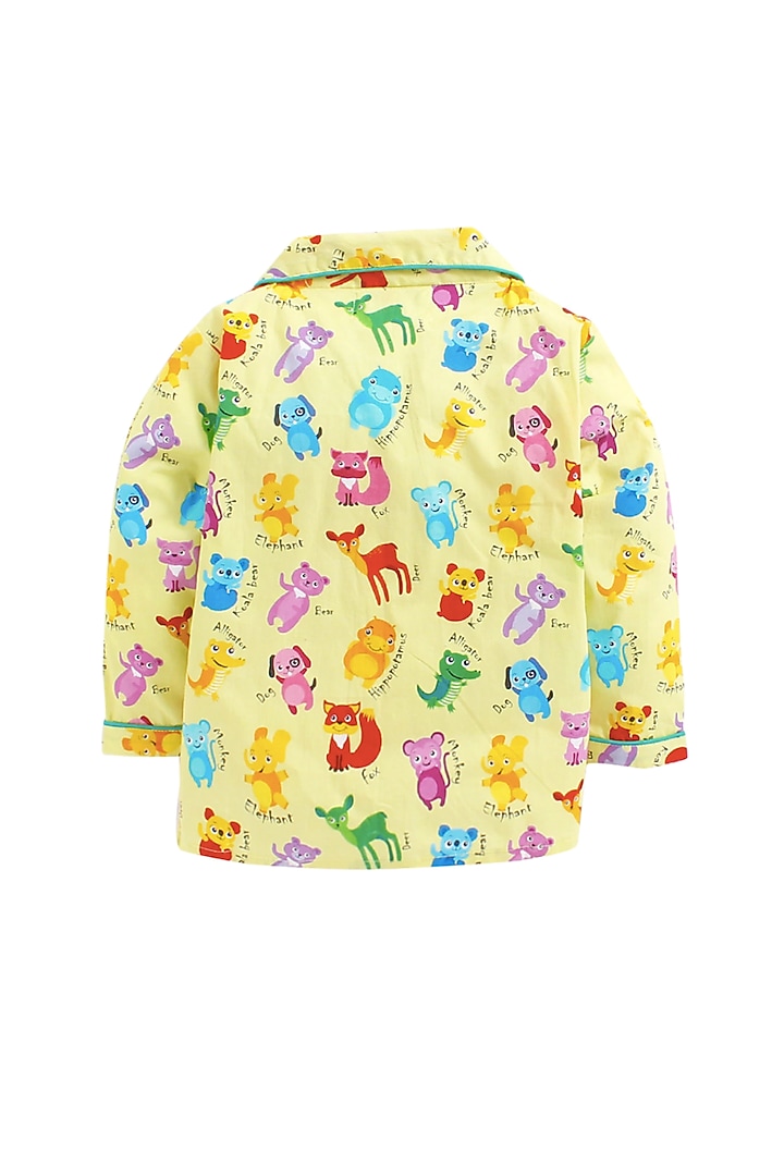 Yellow Printed Night Suit In Cotton Poplin by Knitting doodles at Pernia's Pop Up Shop