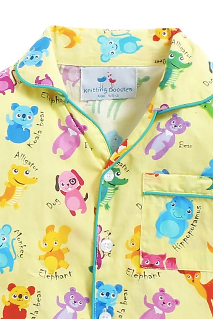 Yellow Printed Night Suit In Cotton Poplin by Knitting doodles at Pernia's Pop Up Shop