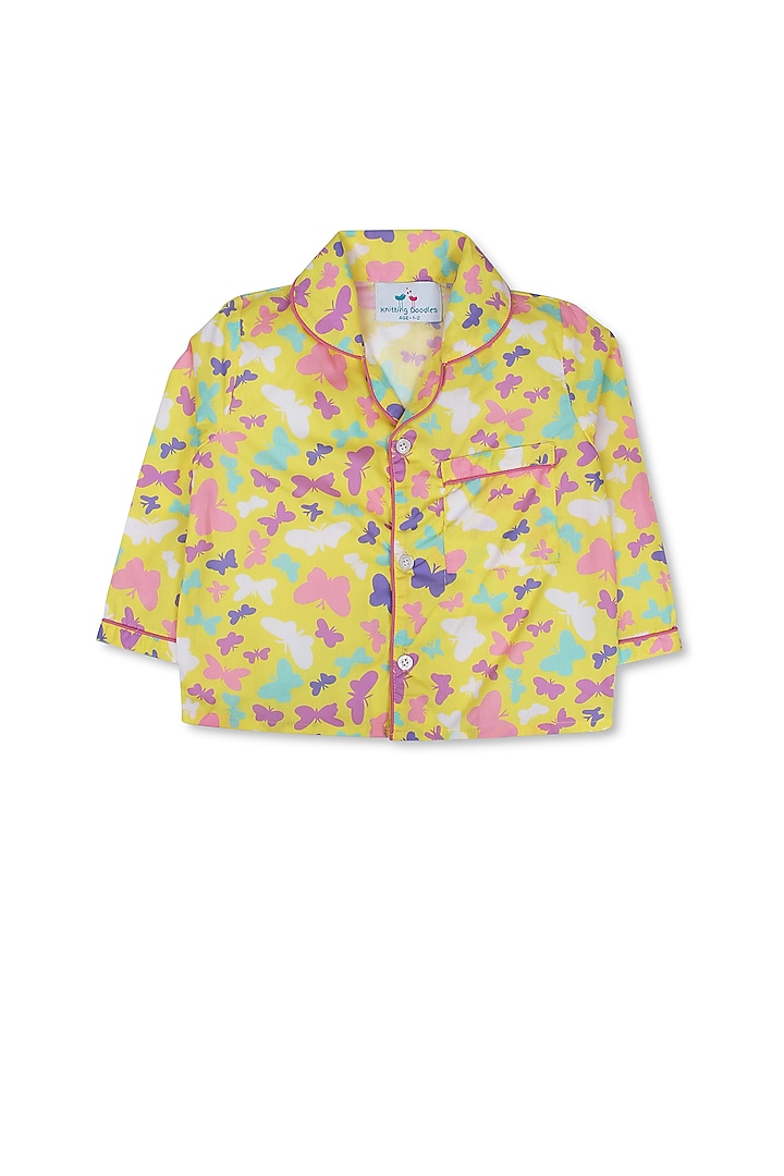 Yellow Cotton Poplin Printed Night Suit by Knitting doodles at Pernia's Pop Up Shop