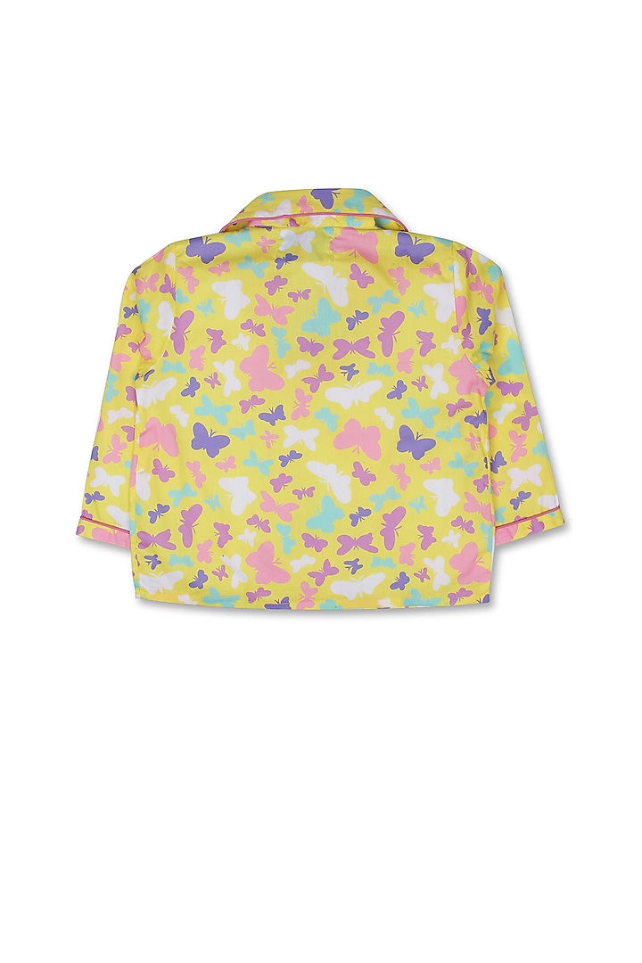Yellow Cotton Poplin Printed Night Suit by Knitting doodles at Pernia's Pop Up Shop
