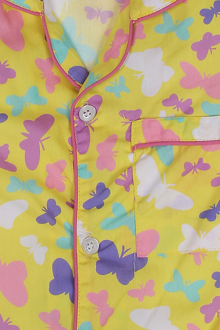 Yellow Cotton Poplin Printed Night Suit by Knitting doodles at Pernia's Pop Up Shop